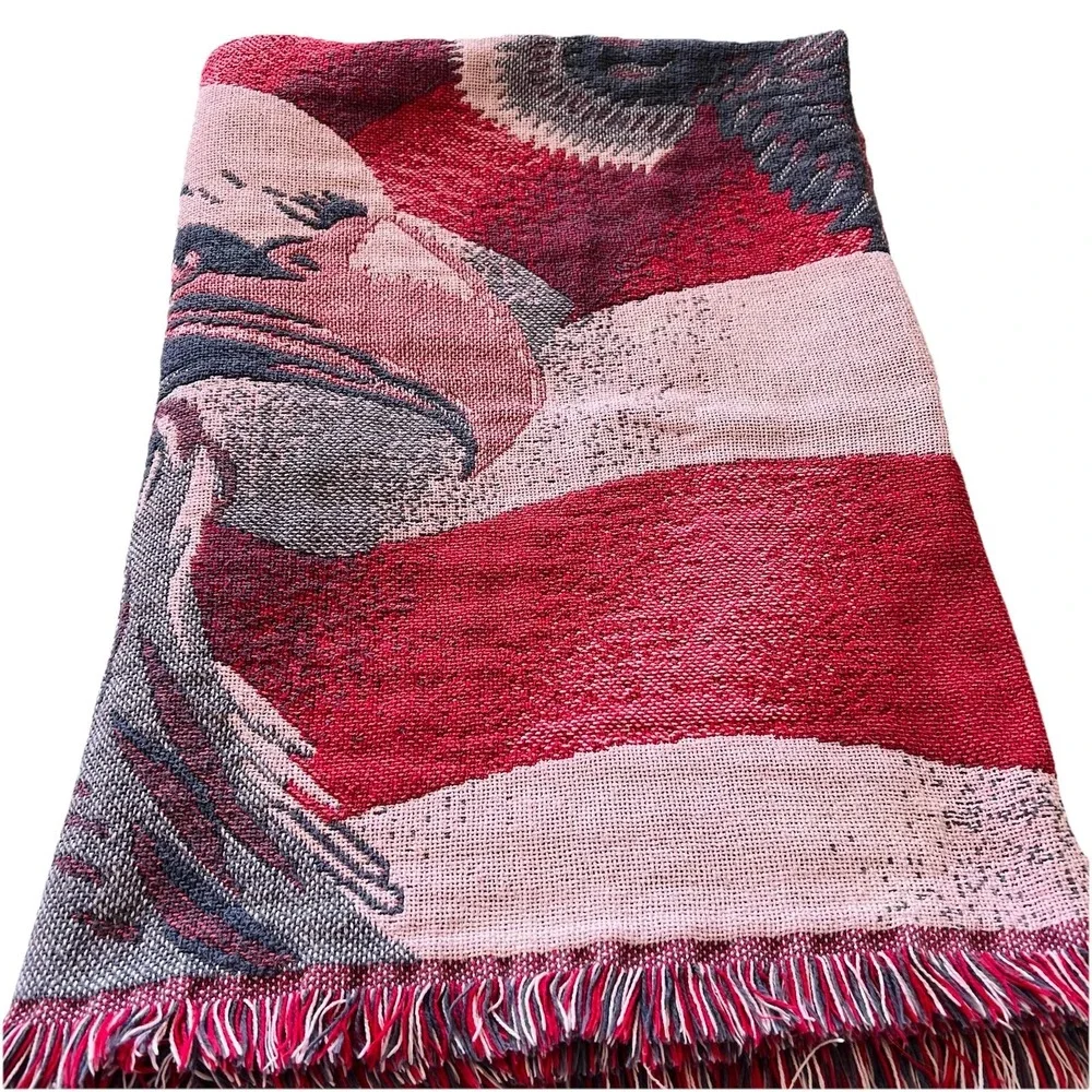 Vintage Tapestry Throw Blanket Goodwin Weavers USA Patriotic Eagle American Flag